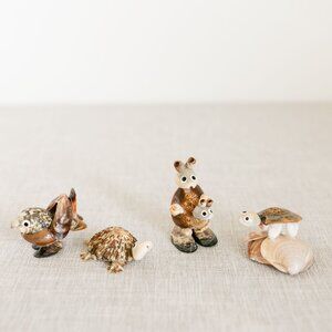 Handcrafted Seashell Animal Figurines Set - Turtles, Bird, Kangaroo